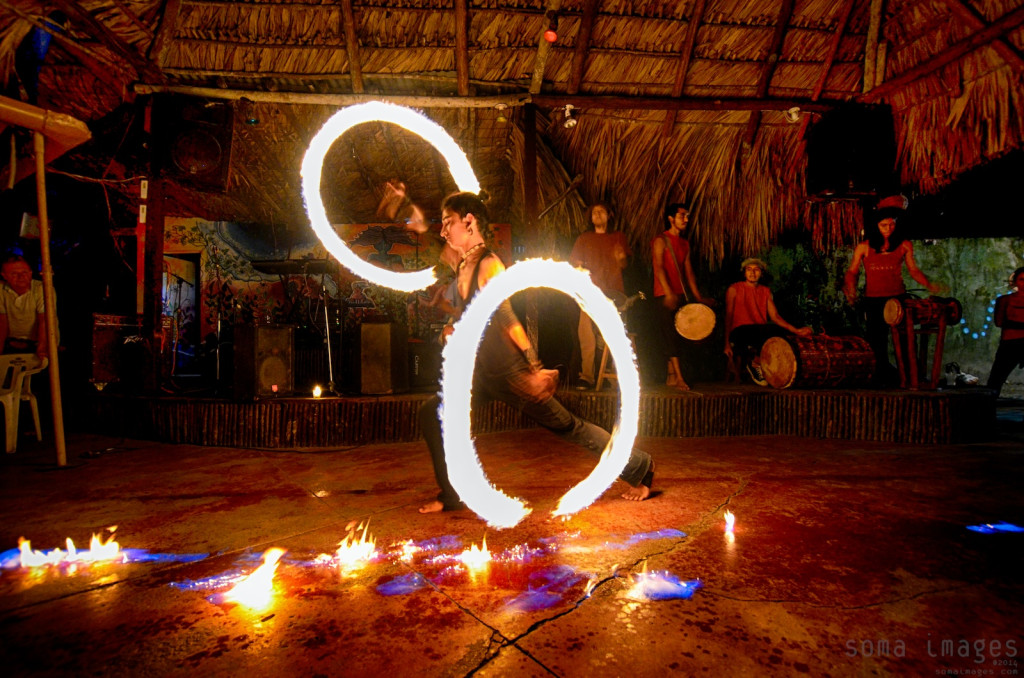 Fire dancer Palenque Performing Chiapas Mexico