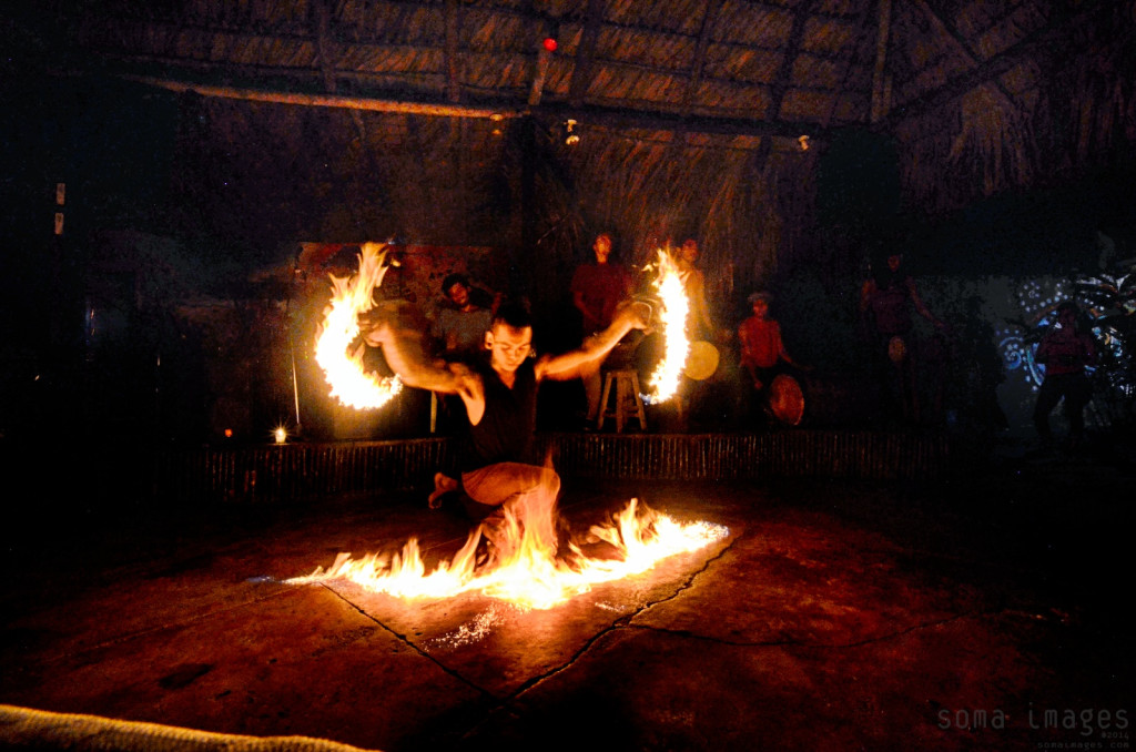 Fire dancer Palenque Performing Chiapas Mexico