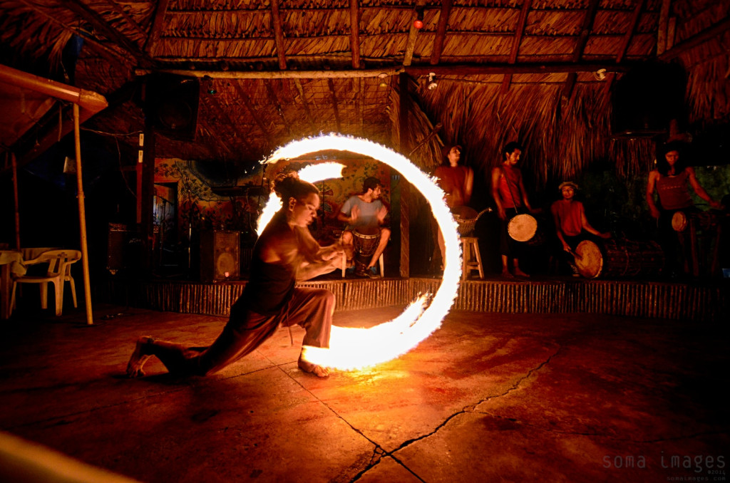Fire dancer Palenque Performing Chiapas Mexico