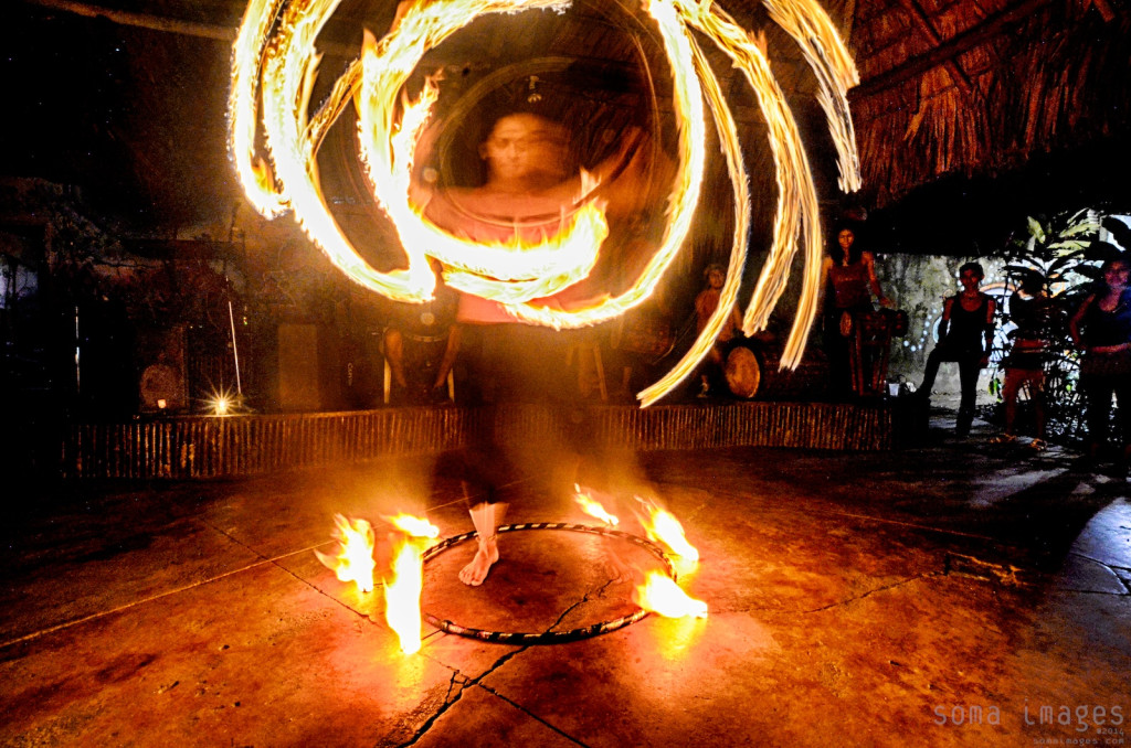 Fire dancer Palenque Performing Chiapas Mexico