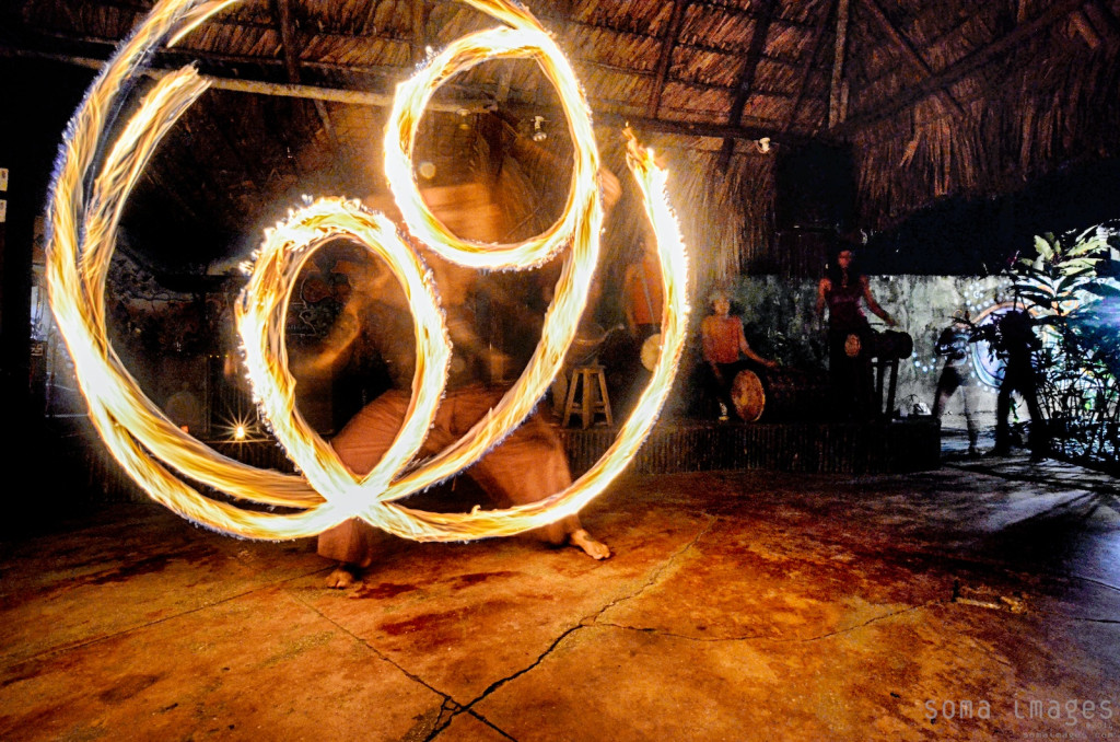 Fire dancer Palenque Performing Chiapas Mexico