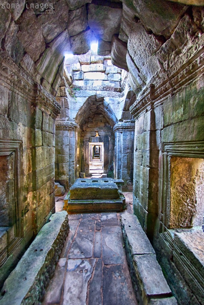 hallway between temples at Angkor Wat in Cambodia