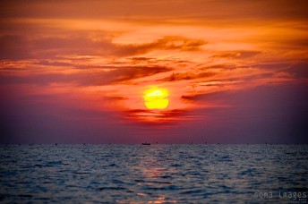 Bright red sunset, Tonle Sap lake, Siem Reap, Cambodia